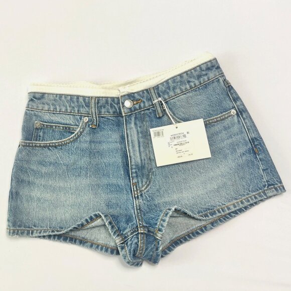 Alexander Wang Pointelle Waistband High Waist Denim Mini Shorts Size 28 - Picture 2 of 10